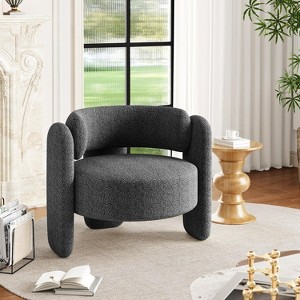 Modern Round Accent Chair – 330LB Capacity, 3-Leg Design & Chenille Upholstery (White/Dark Grey) for Living Room, Office, Bedroom - 1 of 4