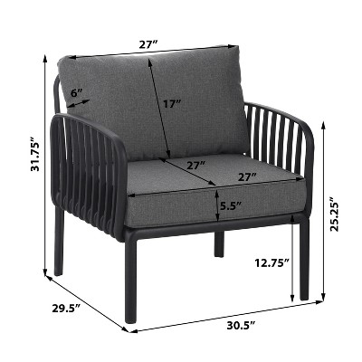 Black and Dark Gray Polypropylene Outdoor Club Chairs with Cushions, Set of 2
