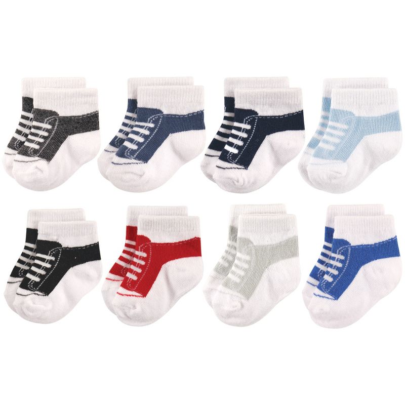 Hudson Baby Infant Boy Cotton Rich Newborn and Terry Socks, Sneaker Black Blue, 1 of 3