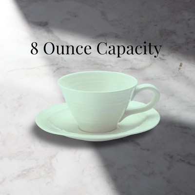Celadon Ceramic Teacup and Saucer Set, 8 Oz