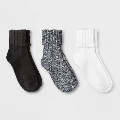 Women's Chunky Turn Cuff 3pk Crew Socks - Universal Thread™ Black/white ...