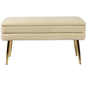 Ziva 31" Velvet Storage Bench Cream 31.3"W x 14.8"D x 16.5"H - 1 of 4