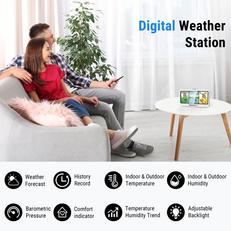 ThermoPro TP280BW 1000FT Home Weather Stations Wireless Indoor Outdoor Thermometer, Indoor Outdoor Weather Station, 3 of 12