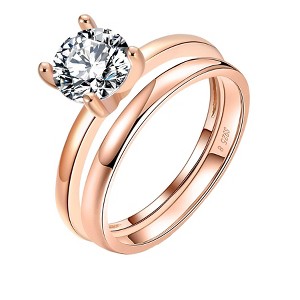 Envy Wedding Ring Set by Ginger Lyne Sterling Silver Engagement Ring and Band for Women - 1 of 4