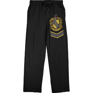 Harry Potter Hufflepuff House Crest Men's Black Sleep Pajama Pants - 1 of 2