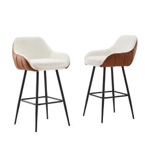 26" Modern Counter Height Bar Stools Set of 2, Mid Century Leather Upholstered Accent Arm Bar Stools,Metal Legs for Kitchen&Dining Room - 1 of 4