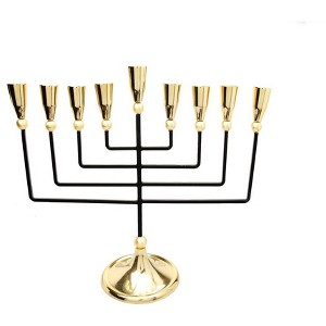 Classic Touch Black and Gold Straight Cut Menorah - 1 of 3