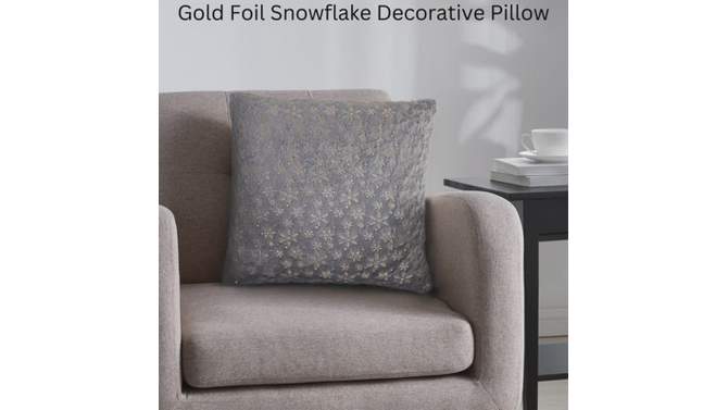 18&#34;x18&#34; Faux Fur Foil Snowflake Square Throw Pillow Gray/Gold - VCNY Home, 2 of 6, play video