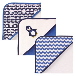 Luvable Friends Baby Boy Cotton Terry Hooded Towels, Mr Penguin, One Size - 1 of 1