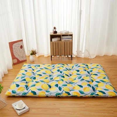Portable Japanese Floor Mattress – Roll-Up Tatami Sleeping Pad with Lemon Print for Guest Room & Camping