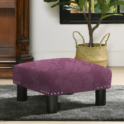 Jules Purple Floral Sateen Upholstered Footstool Ottoman