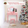 Tangkula Wooden Vanity Table with Triple Folding Mirror & Stool for Kids Pink - 4 of 4