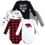 Hudson Baby Infant Boy Cotton Long-Sleeve Bodysuits, Buffalo Plaid Bear 5-Pack