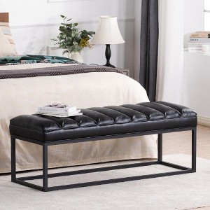 TUYOHW 54 Inch Upholstered PU Leather Bench with Metal Base,Modern Entryway Bench for Bedroom Living Room - 1 of 4