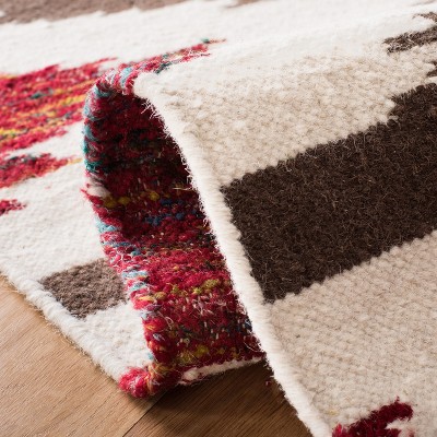 Handwoven Geometric Blue Wool Square Area Rug, 5' x 8'