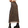 Floral Mesh Boho Midi Skirt - Women's High Waist A-Line Skirt with Lettuce Trim Brown Floral - 2 of 4