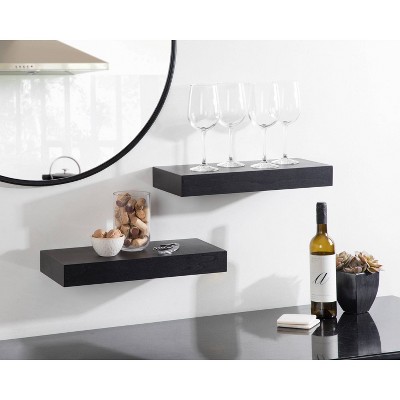Havlock 18'' Black Wood Modern Floating Cube Shelves - Set of 2