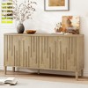 Clihome 59.8" Modern Farmhouse Linear Design Sideboard, 4-Door Ash Veneer Storage Cabinet with Hidden Handles - 3 of 4