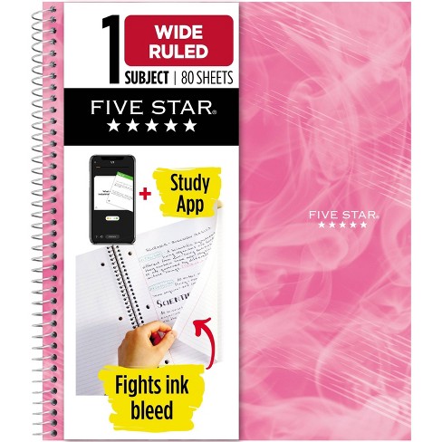 Five Star Active 1 Subject 80ct Wide Ruled Notebook Pink: Spiral ...