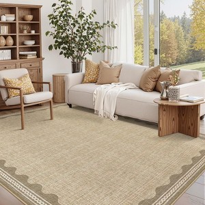 Acekool Washable Area Rug, Non Slip Soft Low Pile Carpet, Geometric Bordered Modern Accent for Living Room Bedroom Nursery, Lightweight - 1 of 4