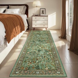 Acekool Washable Area Rug 2x6 Ultra Soft Botanical Floral Throw Carpet, Stain Resistant Non-Slip Indoor Rug for Living Room Bedroom - 1 of 4