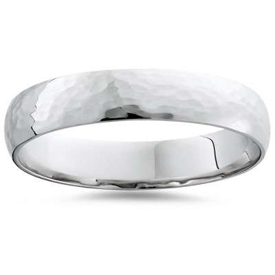 Pompeii3 Hammered Wedding Band 10K White Gold Mens 5mm High Polished Ring