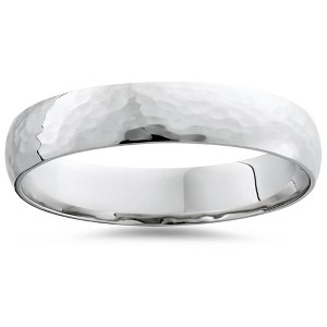 Pompeii3 Hammered Wedding Band 10K White Gold Mens 5mm High Polished Ring - 1 of 2