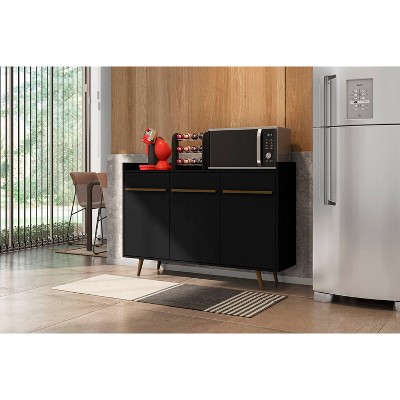 Bradley Black Wood Mid-Century Modern Buffet Stand with Splayed Legs