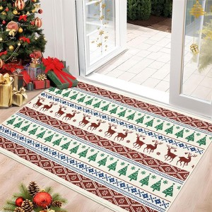 Christmas Area Rug, Washable Snowflake Holiday Accent Rug, Non Slip Low Pile Decorative Boho Carpet for Home - 1 of 4
