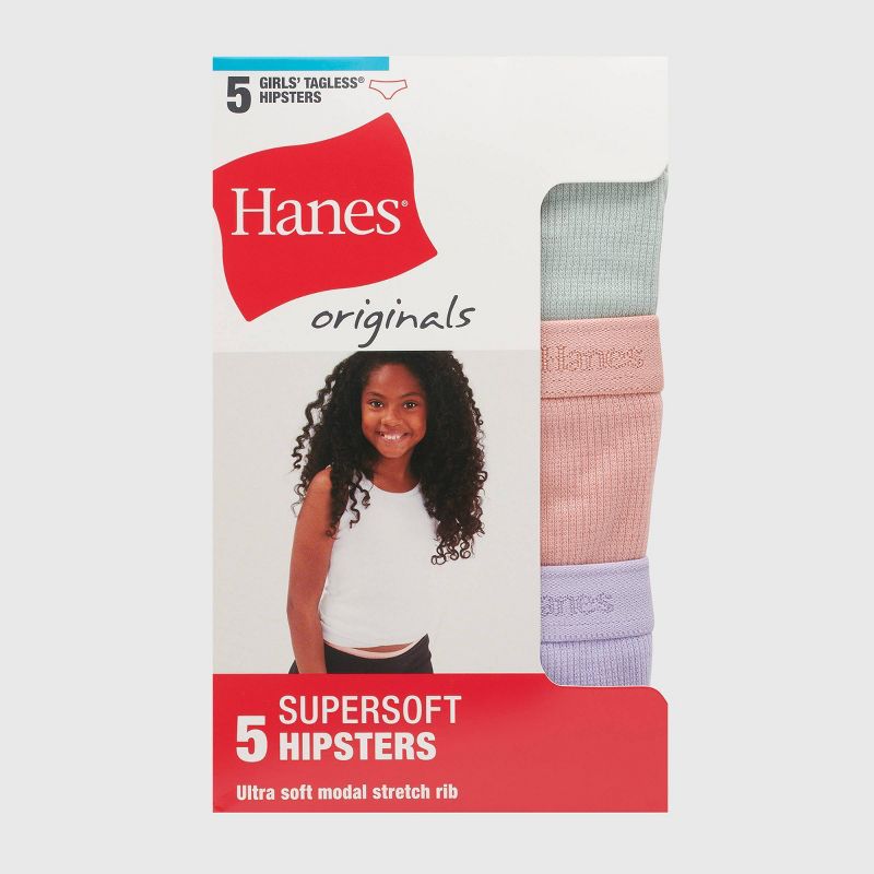 Hanes Originals Girls' 5pk SuperSoft Hipster Underwear, 3 of 7
