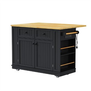 OUTSUPPLY Large Kitchen Island with Power Outlet, Drop Leaf, 5 Wheels, Internal Storage Racks, 2 Drawers & Open Shelves - 1 of 4