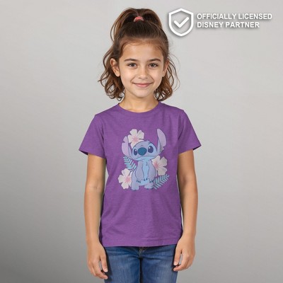 Lilo & Stitch Girl's Lilo & Stitch Floral Stitch T-Shirt - Purple Berry - Large — фото 2