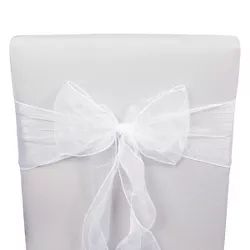 Sparkle and Bash 25 Pack White Organza Ribbon Chair Bows for Wedding, Baby Shower, Birthday Party Decorations