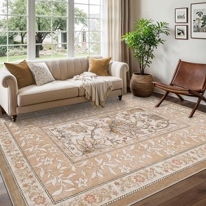 Modern Farmhouse Floral Washable Area Rug for Living Room Machine Washable Non Slip Ultra Thin Low Pile Floor Cover for Bedroom Kitchen Kid's Room - 1 of 4