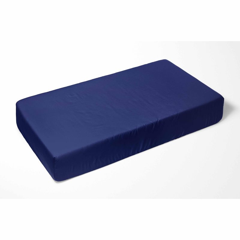 Bacati - Solid Navy Blue 100 percent Cotton Universal Baby US Standard Crib or Toddler Bed Fitted Sheet, 3 of 7