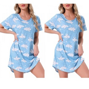 INSPIRE CHIC Women's 2 Pcs Curved-Hem Crew-Neck Striped Short-Sleeve Tee Dress Sleepshirt - 1 of 4