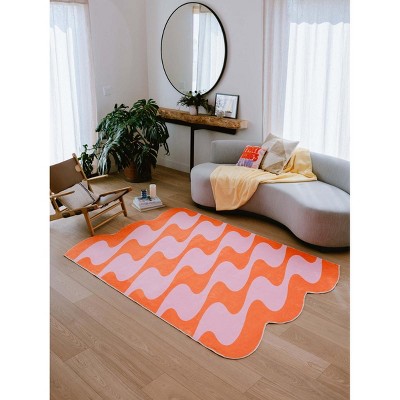 Lany Space Irregular Shaped Orange and Pink Wavy Rug