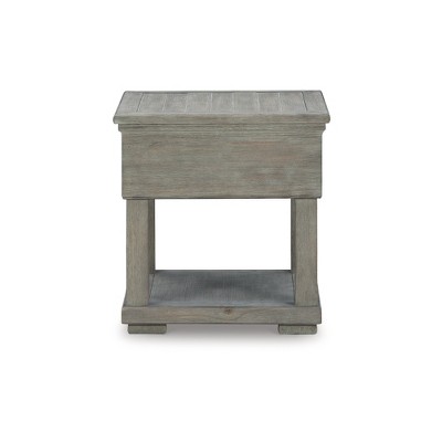 Beige Rectangular Wood End Table with Storage