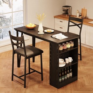 homfan 3-Pc Expandable Bar Table Set for 2 - Counter Height w/Upholstered Chairs & Storage - Space-Saving - 1 of 4