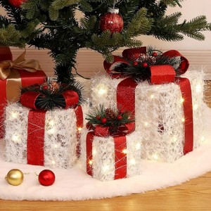 Set of 3 Christmas Lighted Gift Boxes, Gift Present Decorated Boxes with Ribbons & Bows for Indoor Outdoor Christmas Tree, Home, Yard, Lawn - 1 of 4