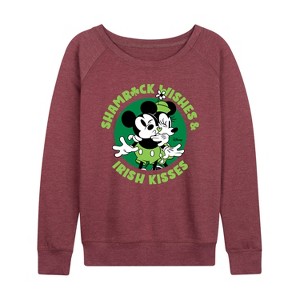 Women's - Disney - Shamrock Wishes Irish Kisses Lightweight French Terry Wide Neck Long Sleeve Shirt - 1 of 4