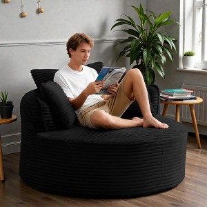 Mshliw Round Lounge Chair with Corduroy Upholstery, Single Sofa, Comfy Floor Chair with Foam and Spring Cushion and Back Pillows for Living Room - 1 of 4