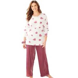 Dreams & Co. Plus Size Pajama Set With Free Velour Scrunchie - 1 of 4
