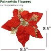 15 Pcs 8.5" Red Velvet Poinsettia Christmas Decorations with Clips - Sparkly Artificial Flowers for Tree, Wreath, and Holiday Decor by 4E's Novelty - 3 of 4
