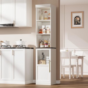 Narrow Bathroom Cabinet, 70" H Tall Slim Storage Cabinet with Glass Door and Open Shelves - 1 of 4