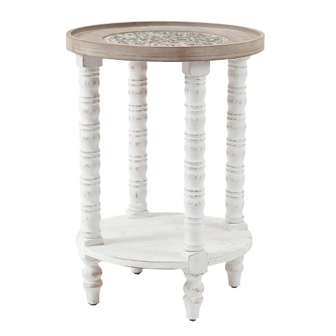 Luxenhome White And Natural Wood Round Accent Side Table With Storage. Off-white : Target