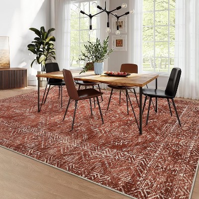 Washable Large Area Rug Vintage Living Room Bedroom Farmhouse Floral Retro Non-Slip Low Pile Distressed Indoor Carpet Home Decor