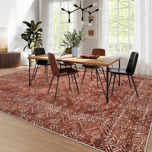 Washable Large Area Rug Vintage Living Room Bedroom Farmhouse Floral Retro Non-Slip Low Pile Distressed Indoor Carpet Home Decor - 1 of 4