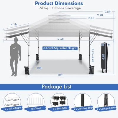 White 10' x 17.6' Outdoor Pop-Up Canopy Tent with Dual Awnings
