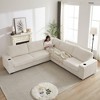 110" Oversized L-Shaped Corduroy Corner Sofa with USB & Type-C Port, Storage Armrest, Cup Holders, Deep Seat Sectional Couch for Living Room - 2 of 4